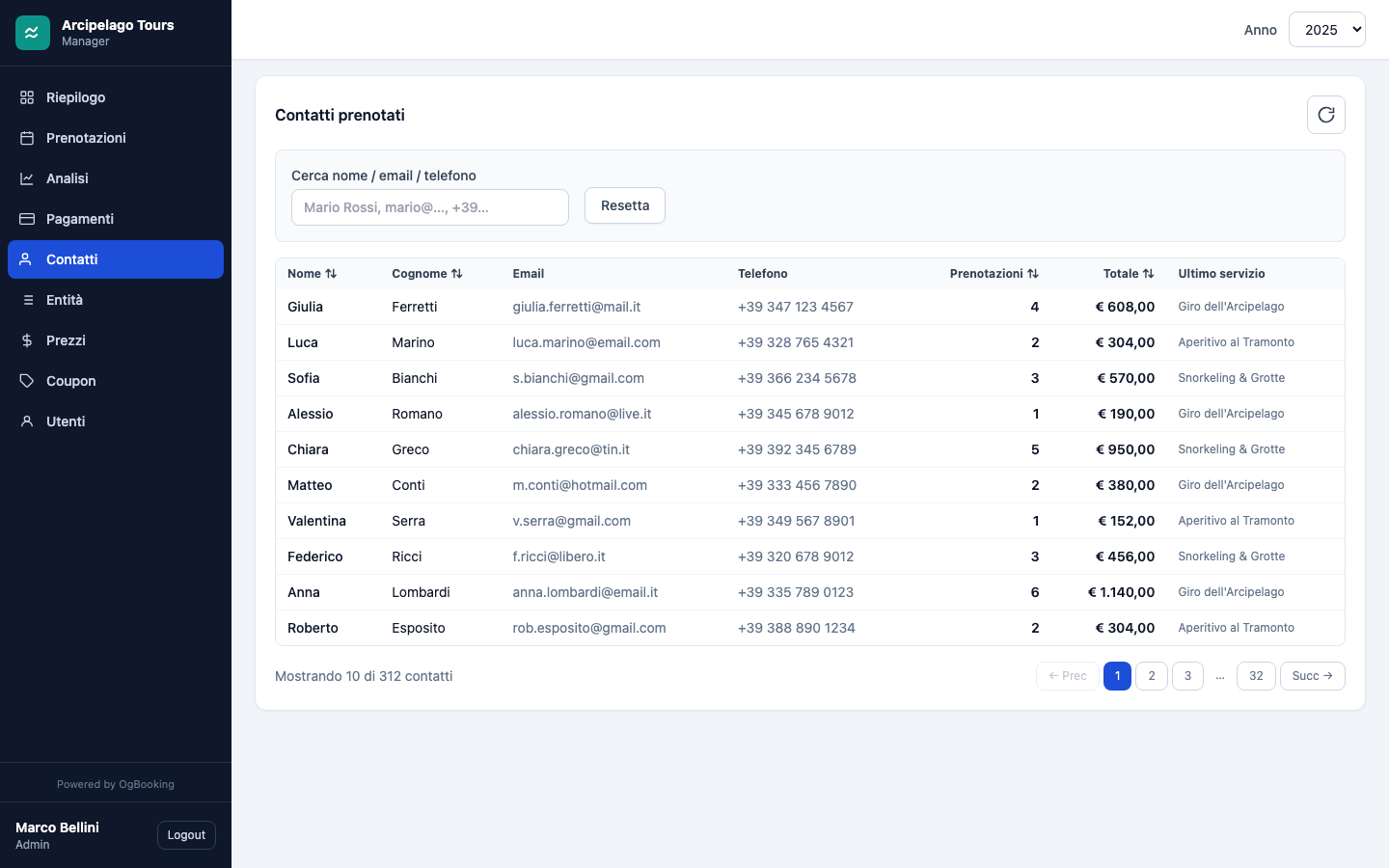 OgBooking.com — rubrica clienti CRM